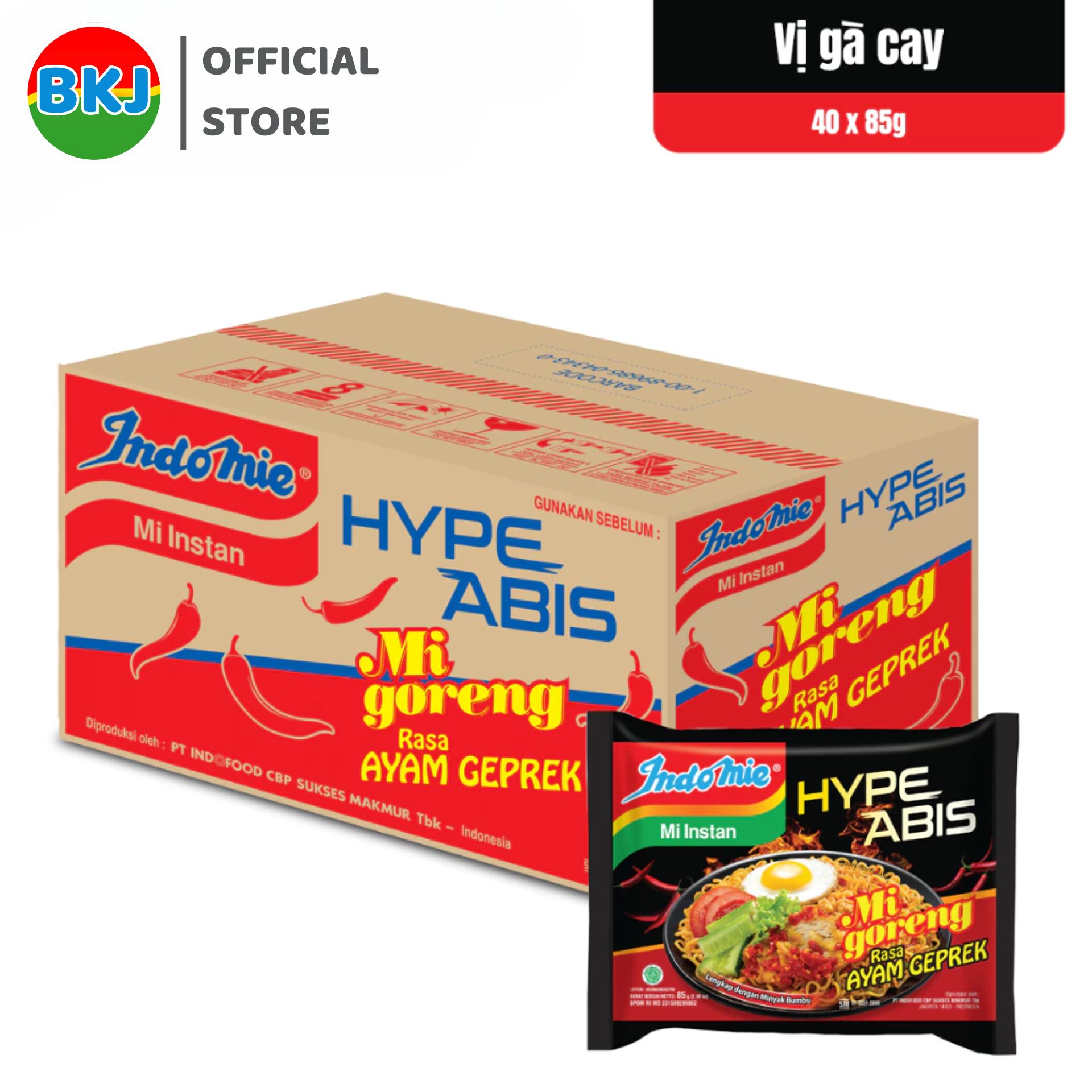 Thùng 40 Gói Mì trộn Indomie Vị Gà Giòn Siêu Cay 85g