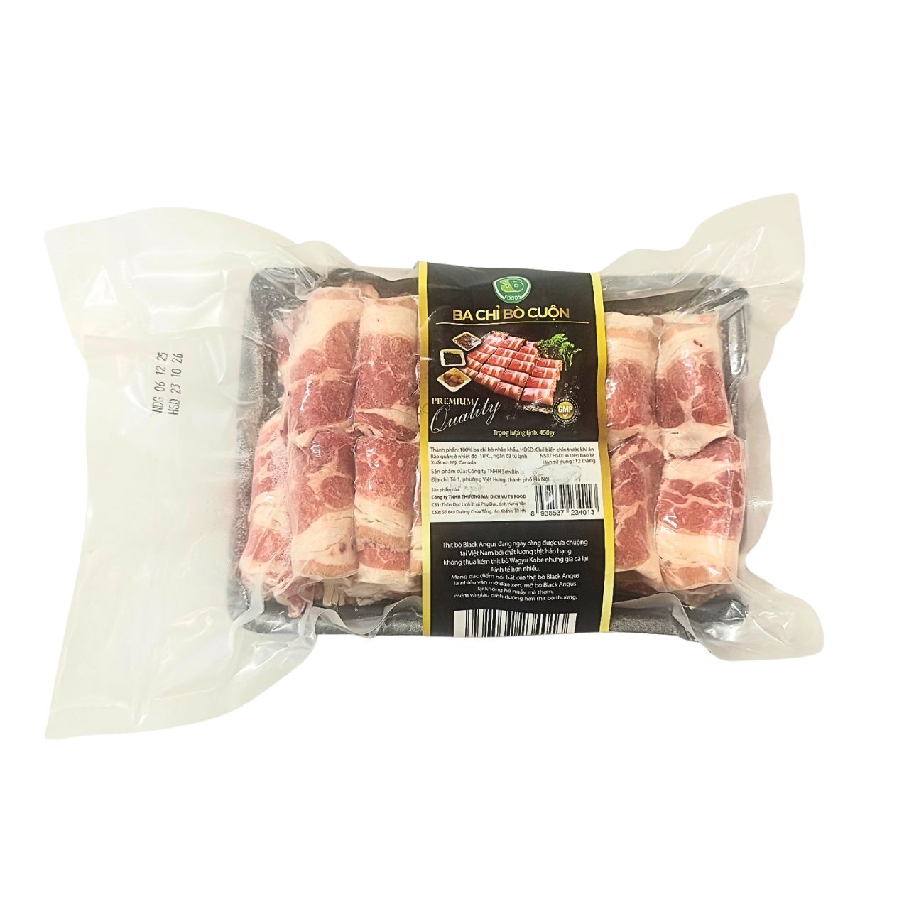 Thịt Ba Chỉ Bò Black Angus Cuộn Cao Cấp - SB Food Premium (Khay 450g)