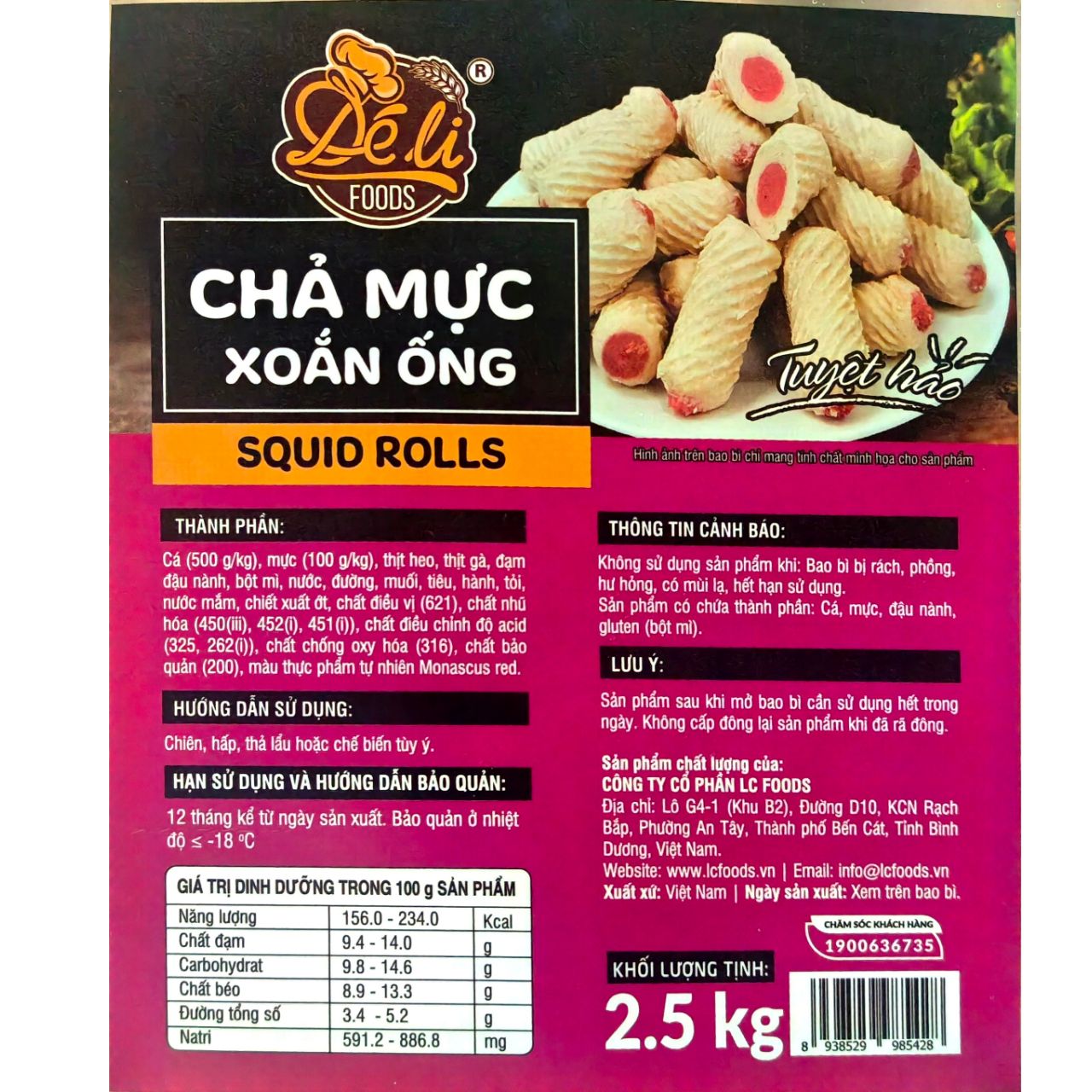 Chả Mực Xoắn Ống Deli Foods 2,5kg (178 Viên)