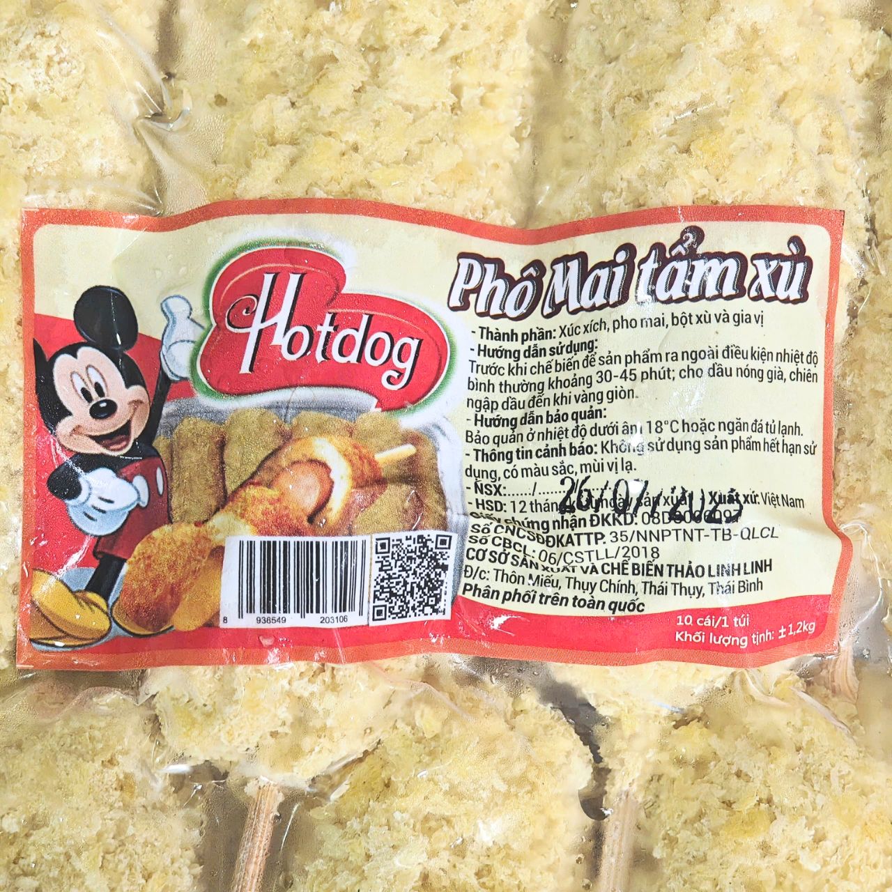 Hotdog Phô Mai Tẩm Xù Thảo Linh Linh 1,2kg (10 Chiếc)