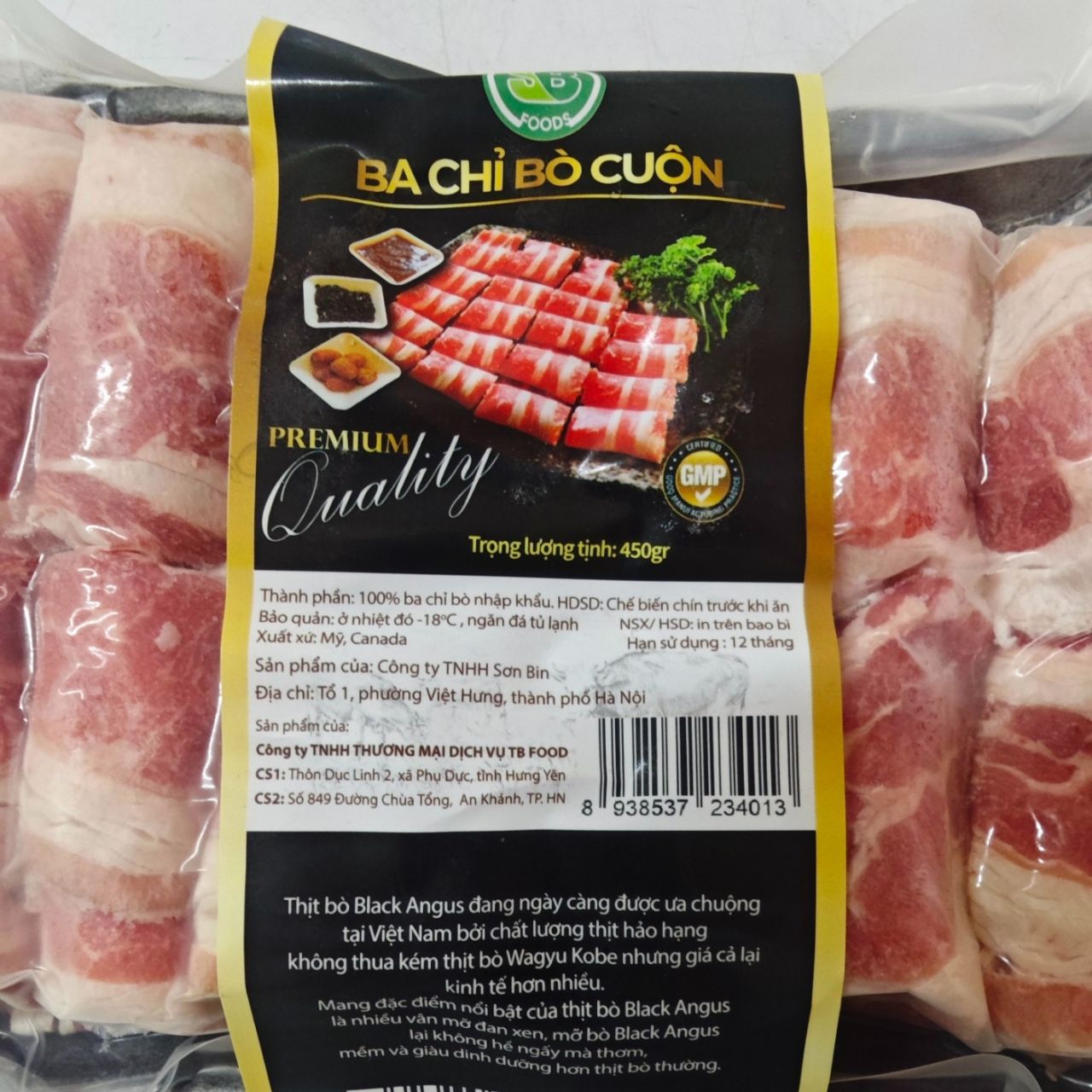 Thịt Ba Chỉ Bò Black Angus Cuộn Cao Cấp - SB Food Premium (Khay 450g)