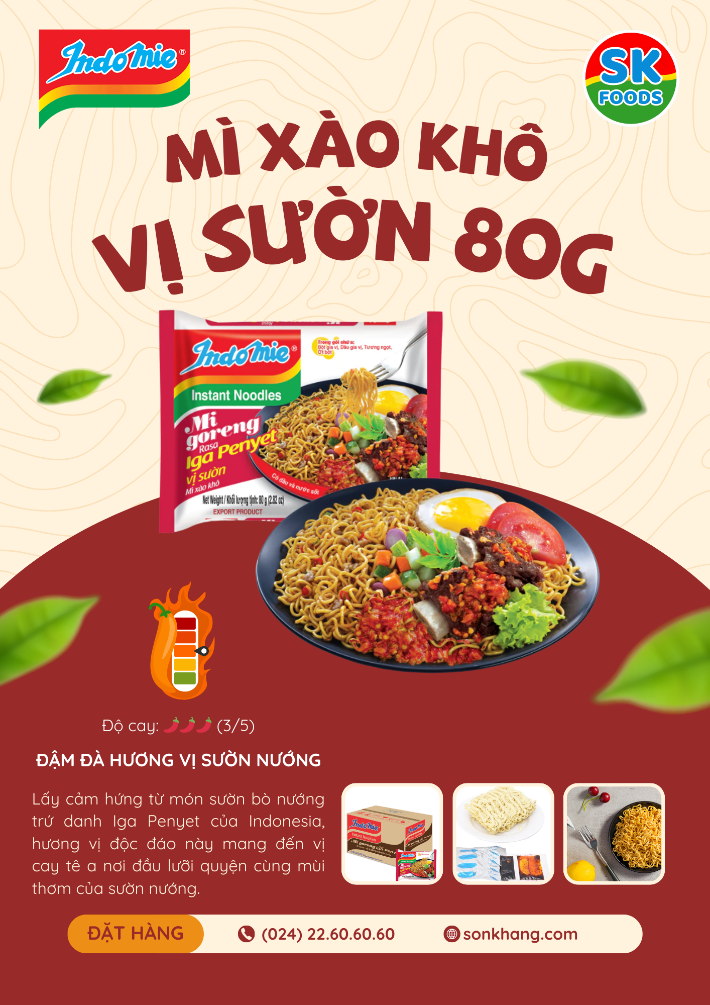 Thùng 40 Gói Mì trộn Indomie Vị Sườn Cay 80g