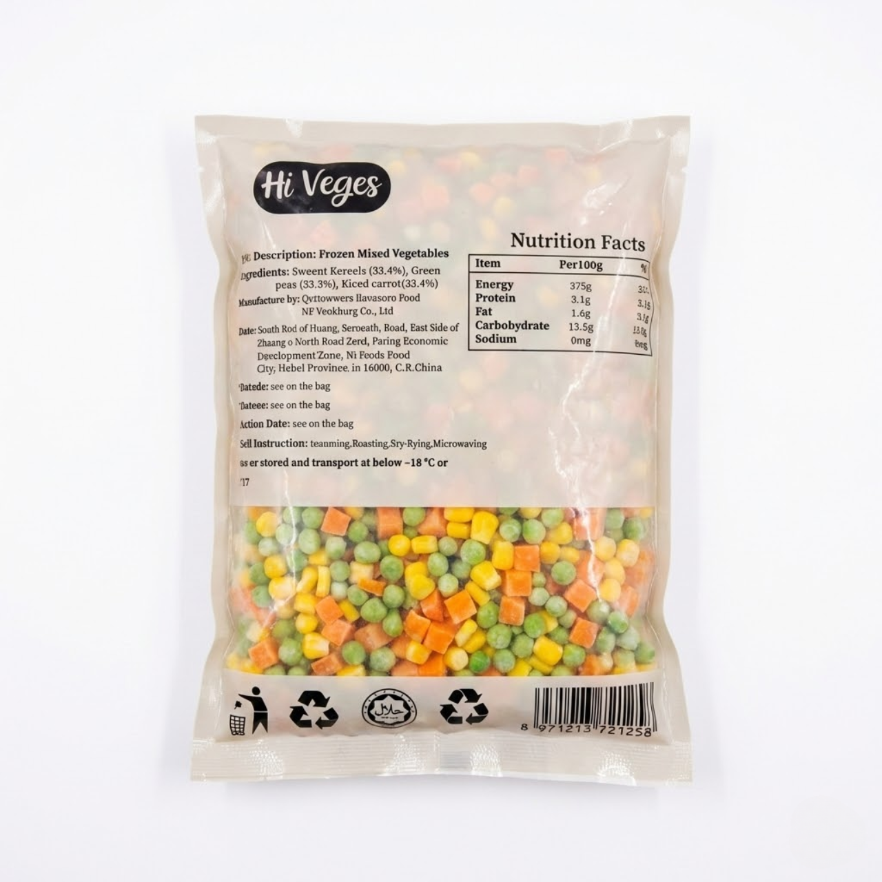 Rau Củ Hỗn Hợp Đông Lạnh Hi Veges (1kg) - Mix 3 Loại (Ngô, Đậu Hà Lan, Cà Rốt)