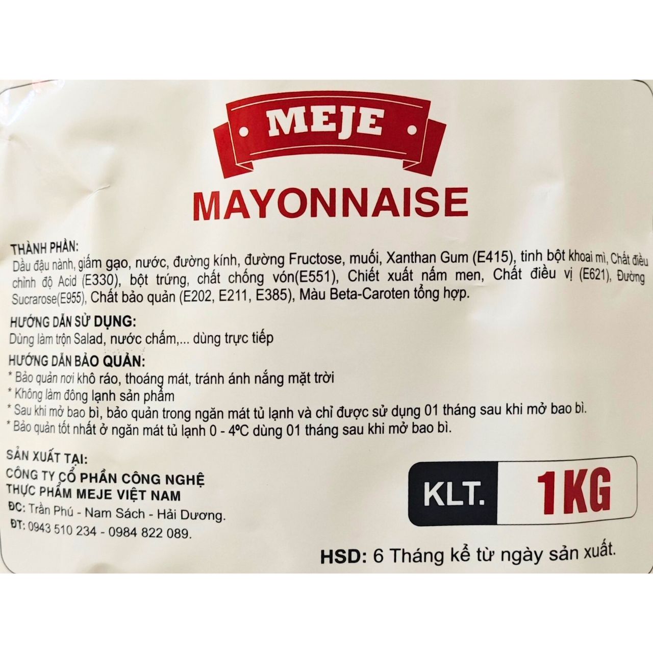 Xốt Mayonaise Meje Túi 1kg
