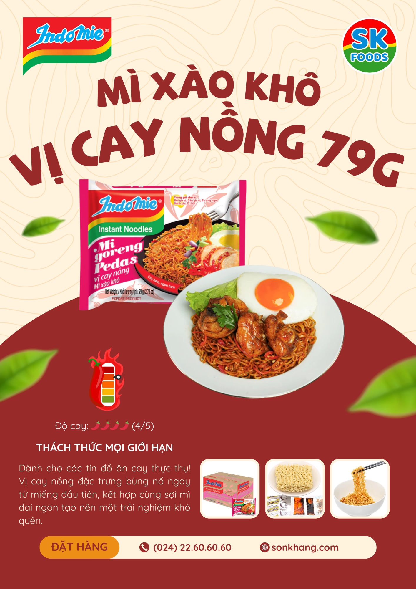 Thùng 40 Gói Mì trộn Indomie Vị Cay Nồng 79g