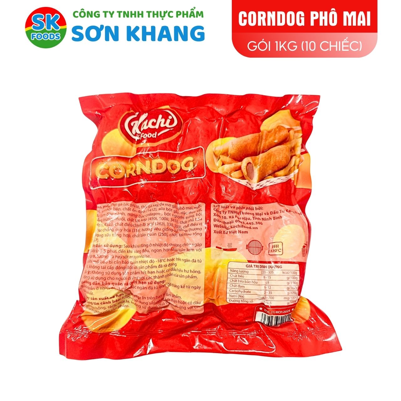 Corndog Xúc Xích Phô Mai Kéo Sợi Kachifood 1kg (10 Chiếc)