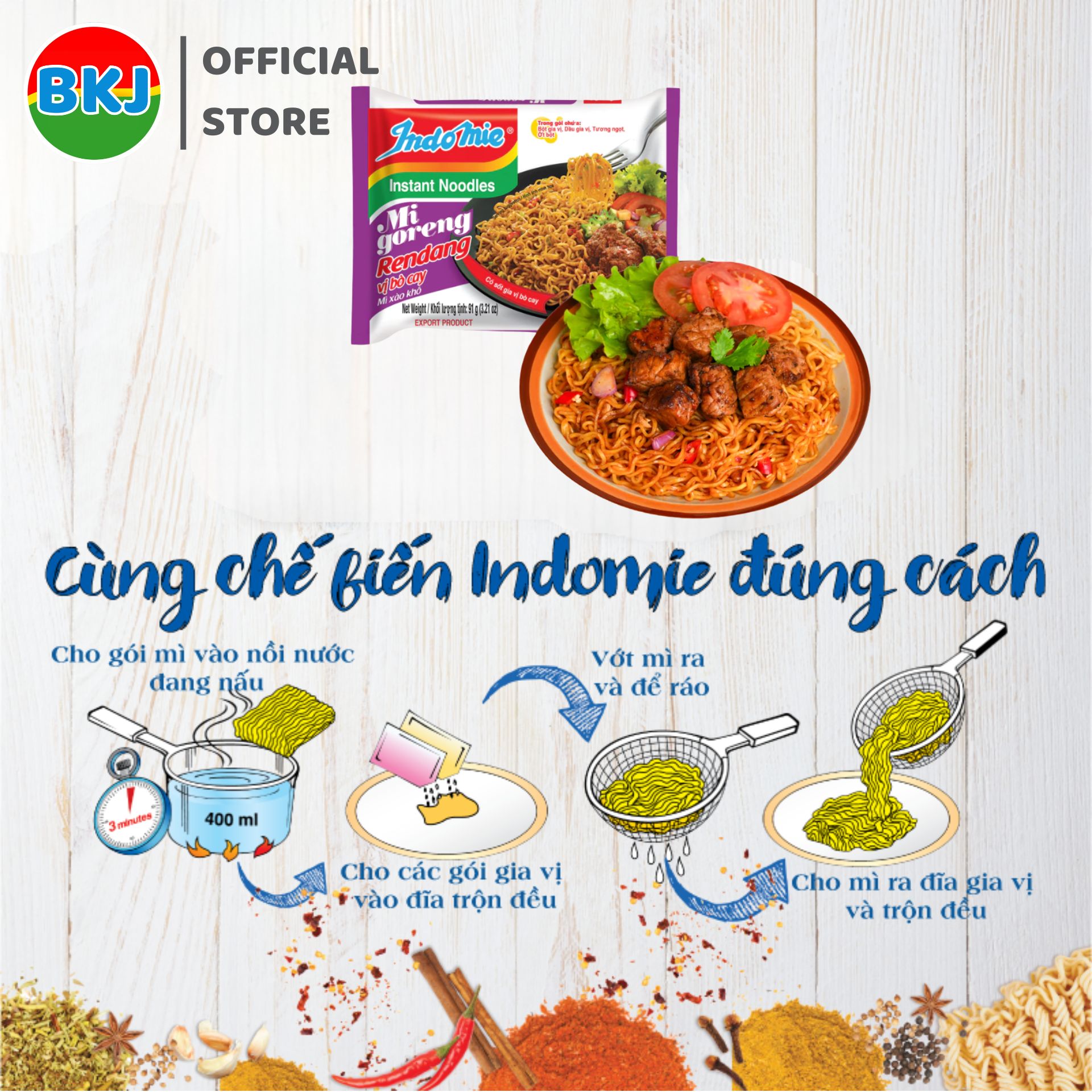 Thùng 40 Gói Mì trộn Indomie Vị Bò Cay 91g