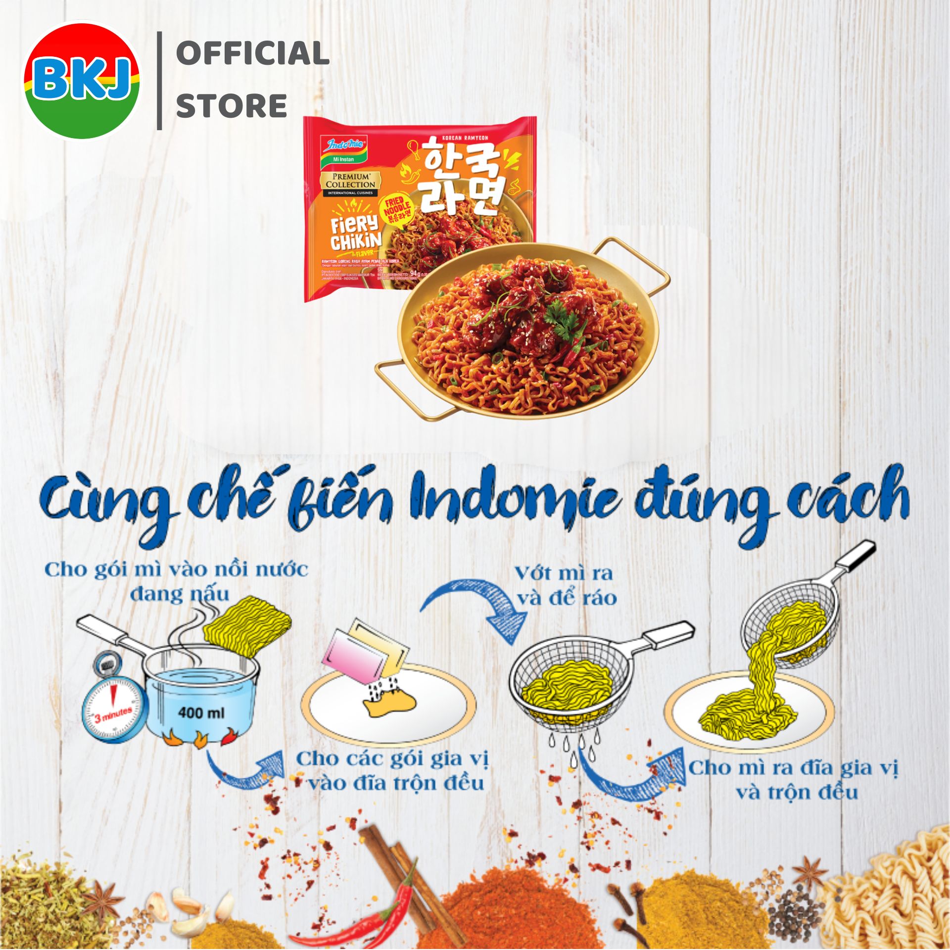 Thùng 40 Gói Mì Trộn Indomie Vị Gà Siêu Cay Hàn Quốc 94g