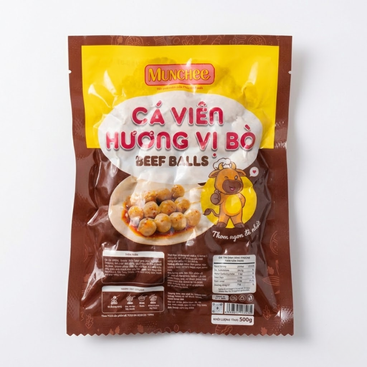 Bò Viên Munchee Gói 500g (80 Viên) - Cá Viên Hương Vị Bò Phúc Mơ Foods