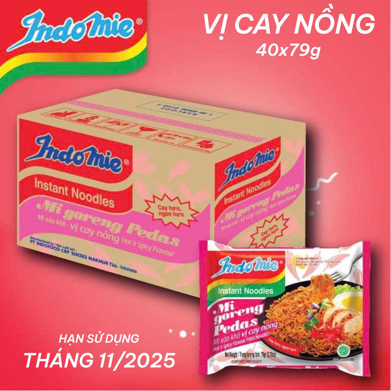 Thùng 40 Gói Mì trộn Indomie Vị Cay Nồng 79g