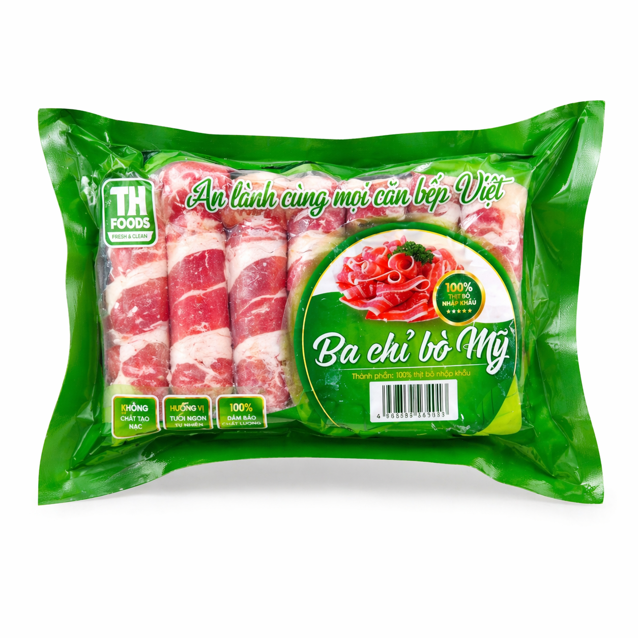 Thịt Ba Chỉ Bò Mỹ Cuộn TBFood - Khay 450g (Bao Bì Xanh)