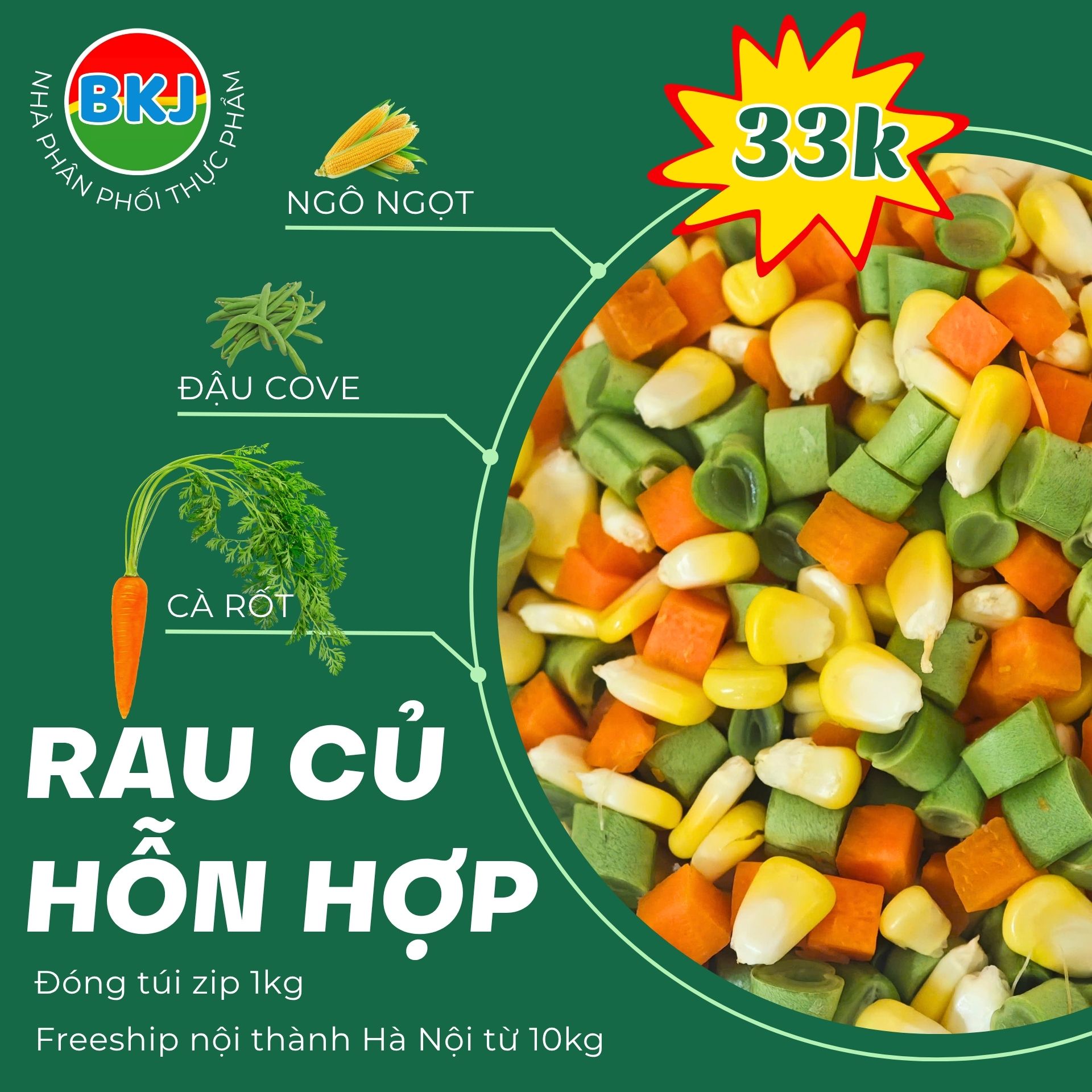 Rau củ thái sẵn hỗn hợp (Túi zip 1kg)