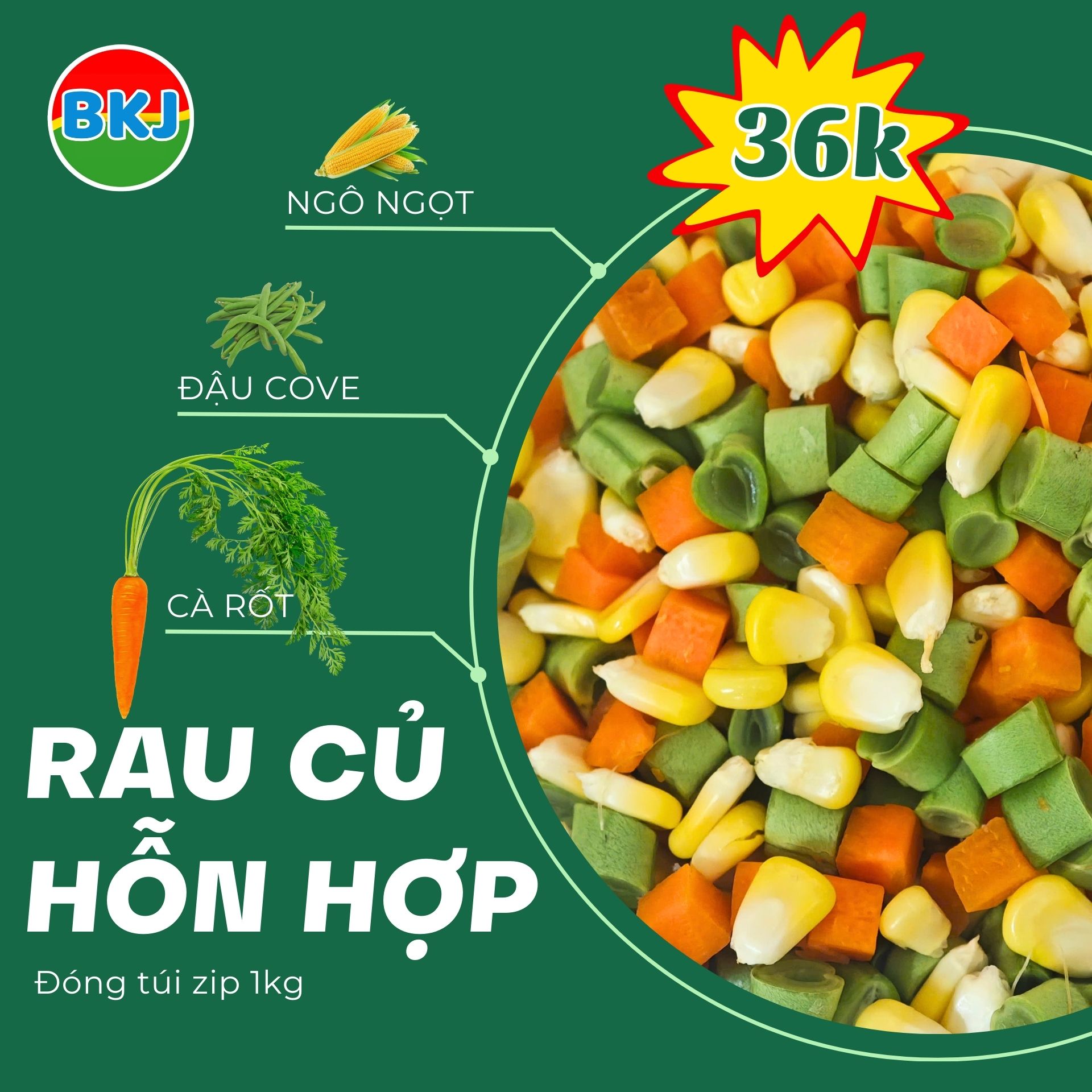 Rau củ thái sẵn hỗn hợp (Túi zip 1kg)