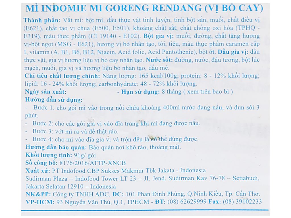 Thùng 40 gói Mì trộn Indomie Bò Cay 91g