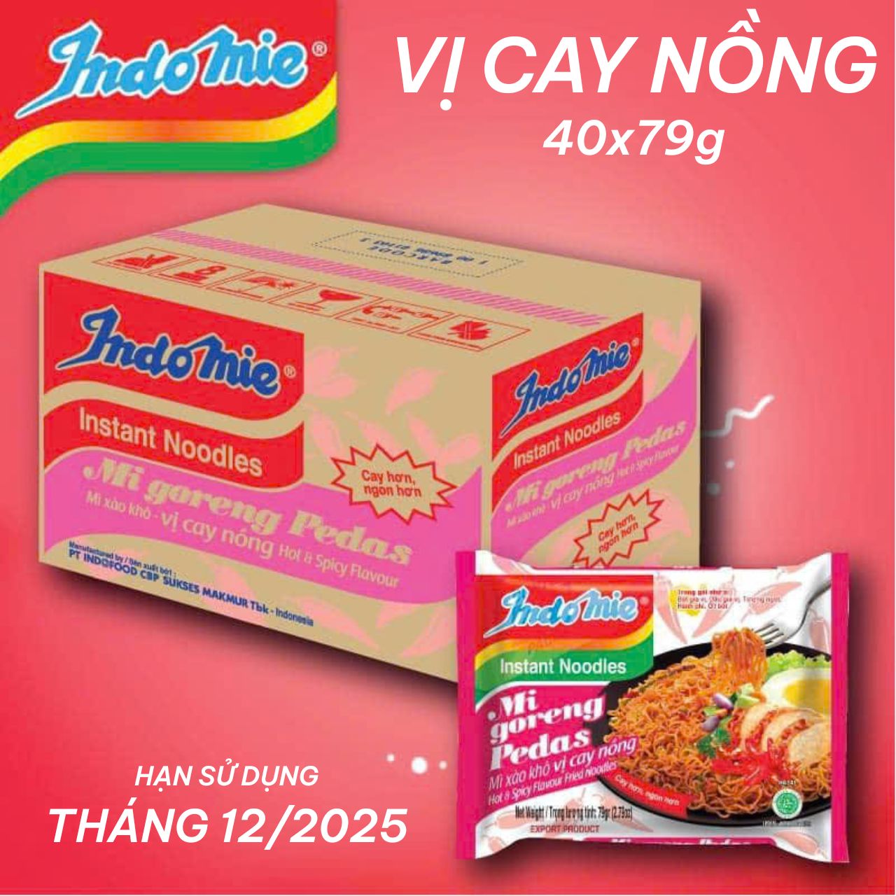 [HSD: Tháng 12/2025] Thùng 40 gói Mì trộn Indomie Cay Nồng 79g