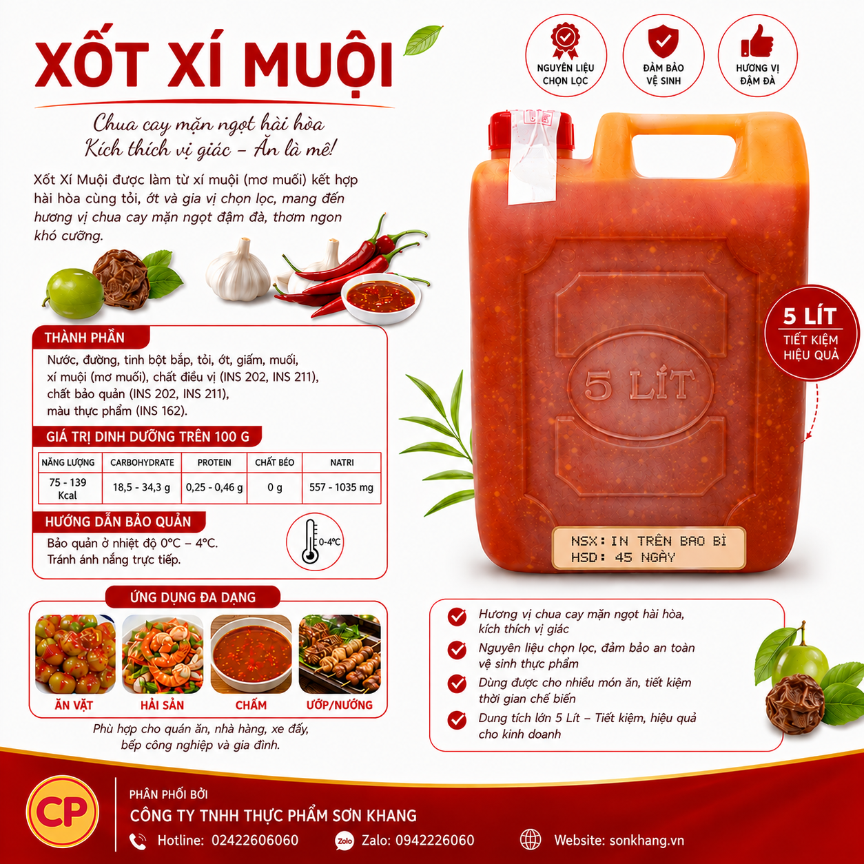 Nước Sốt Xí Muội Chua Ngọt Chấm Đồ Chiên CP 5 Lít