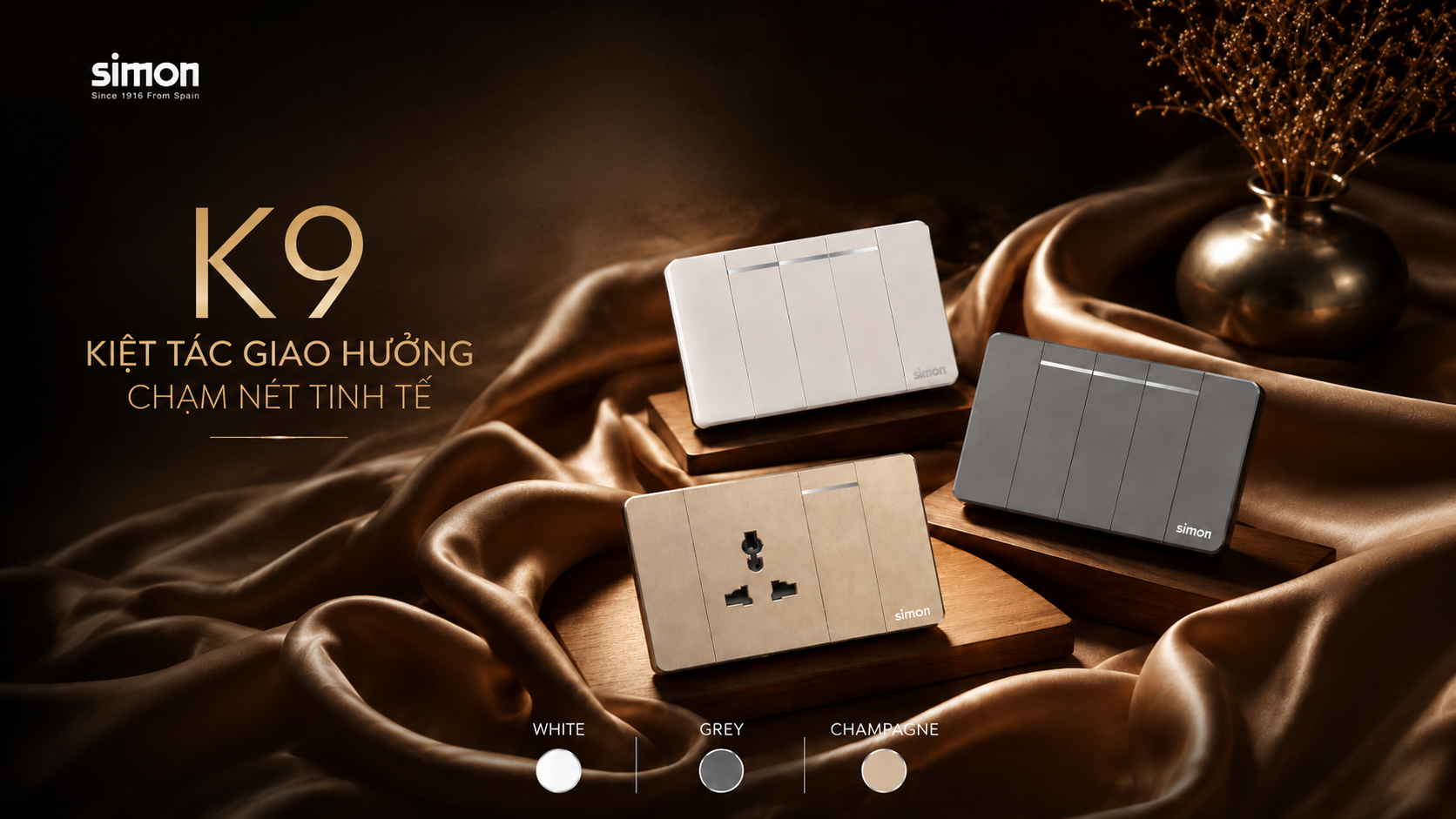Công tắc ổ cắm simon chữ nhật cao cấp K9