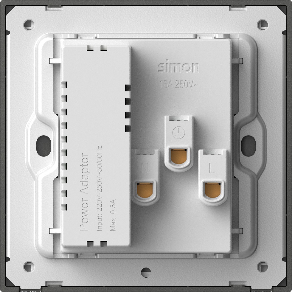 Module Ổ cắm đôi 3 chấu chuẩn Âu Mỹ 16A kèm sạc USB và type C màu trắng mặt kính cường lực Simon M7 66E7251G-4F