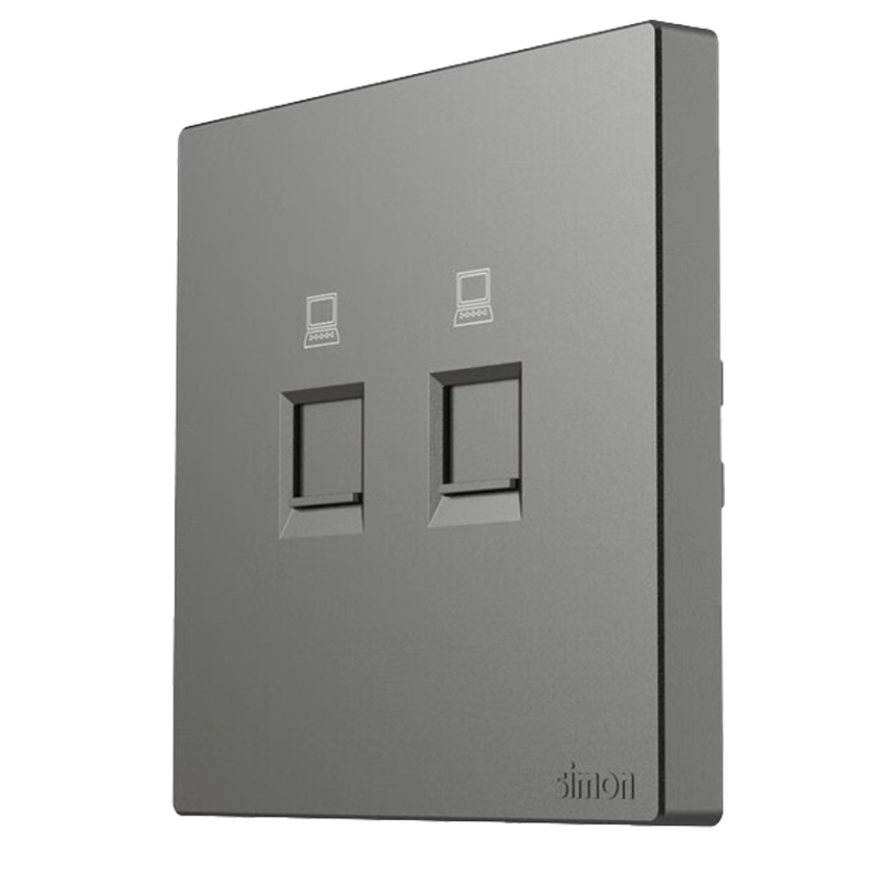 Ổ cắm mạng đôi Simon K3 575228-61 Màu ghi xám lắp chuẩn đế vuông