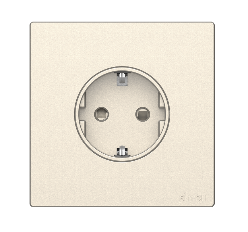 Ổ cắm đơn 16A kiểu Schuko có tiếp địa màu Sâm panh Simon S6 581687-46 lắp đế âm vuông