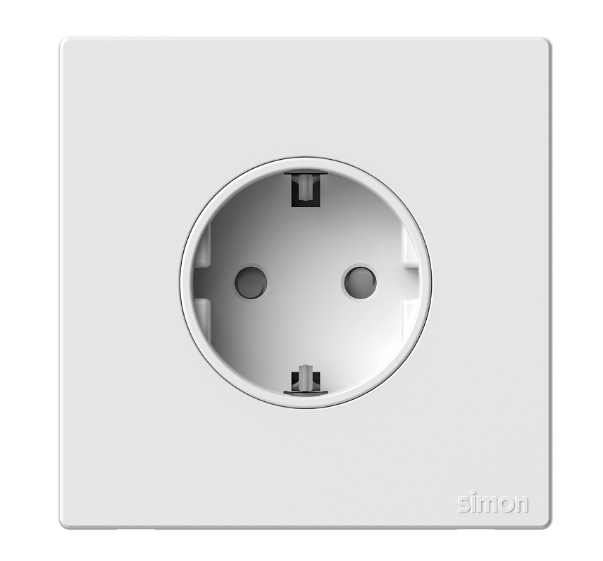 Ổ cắm đơn 16A kiểu Schuko có tiếp địa màu trắng Simon S6 581687 lắp đế âm vuông
