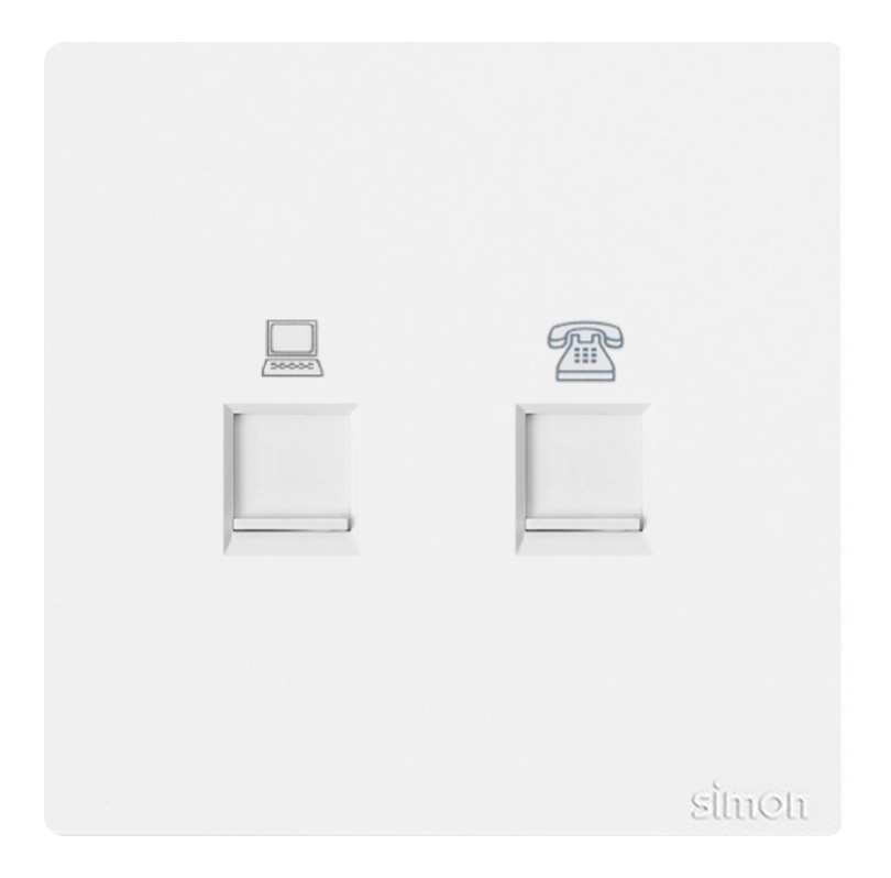 Ổ cắm mạng Cat6 và điện thoại Simon K3 575229 Màu trắng lắp chuẩn đế vuông