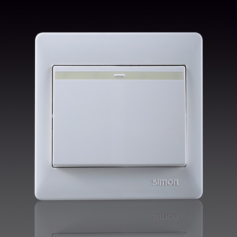 50S- Bộ công tắc đơn, 1 chiều có dải phản quang Simon 51011BTY Màu trắng