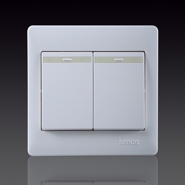 50S- Bộ công tắc đôi, 2 chiều có dải phản quang Simon 51022BTY màu trắng