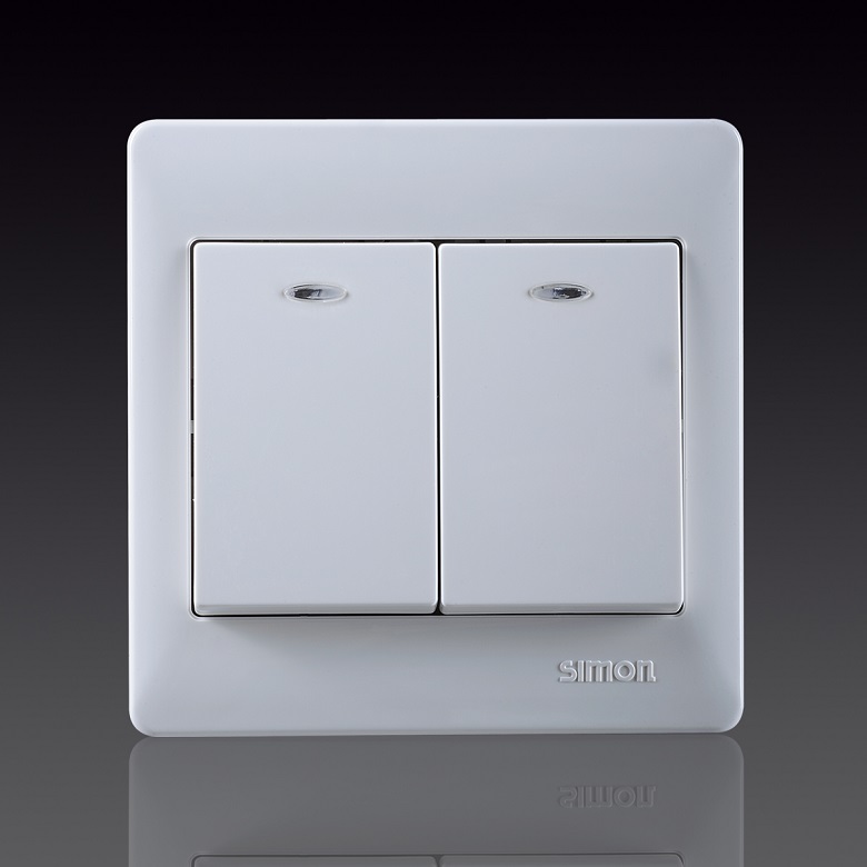 50S- Bộ công tắc nút nhấn đôi có đèn LED Simon 51023BF Màu trắng