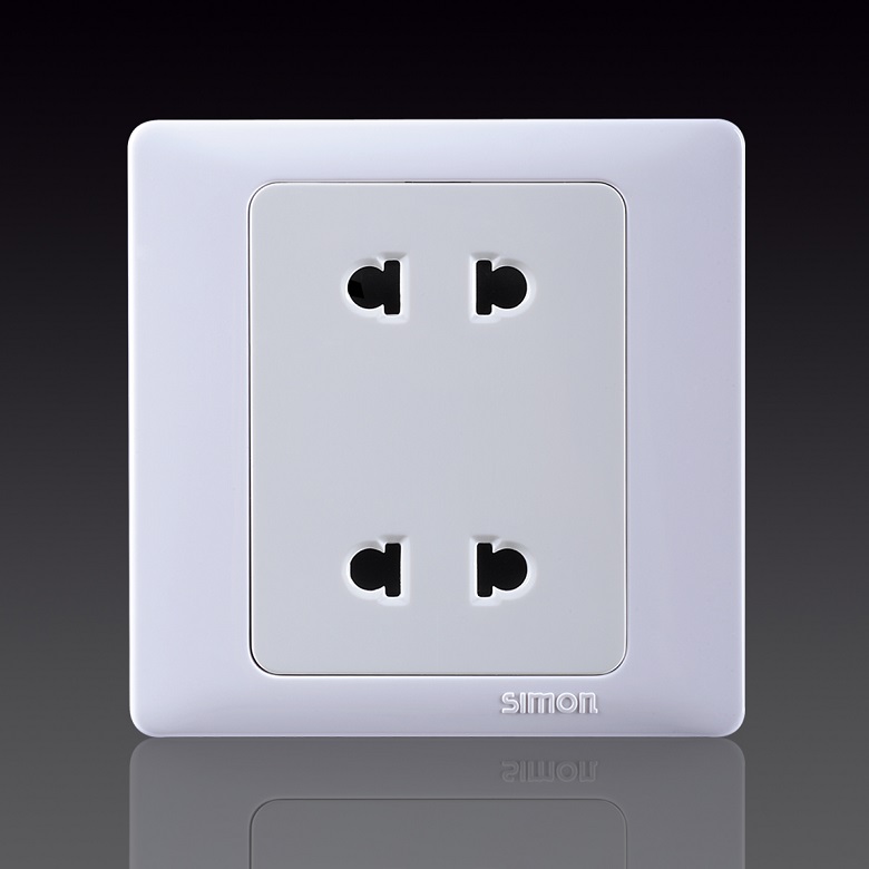 50S- Bộ Ổ cắm đôi 2 chấu dùng cho chấu tròn và dẹt, 10A 250V~ Simon 51072 Màu trắng