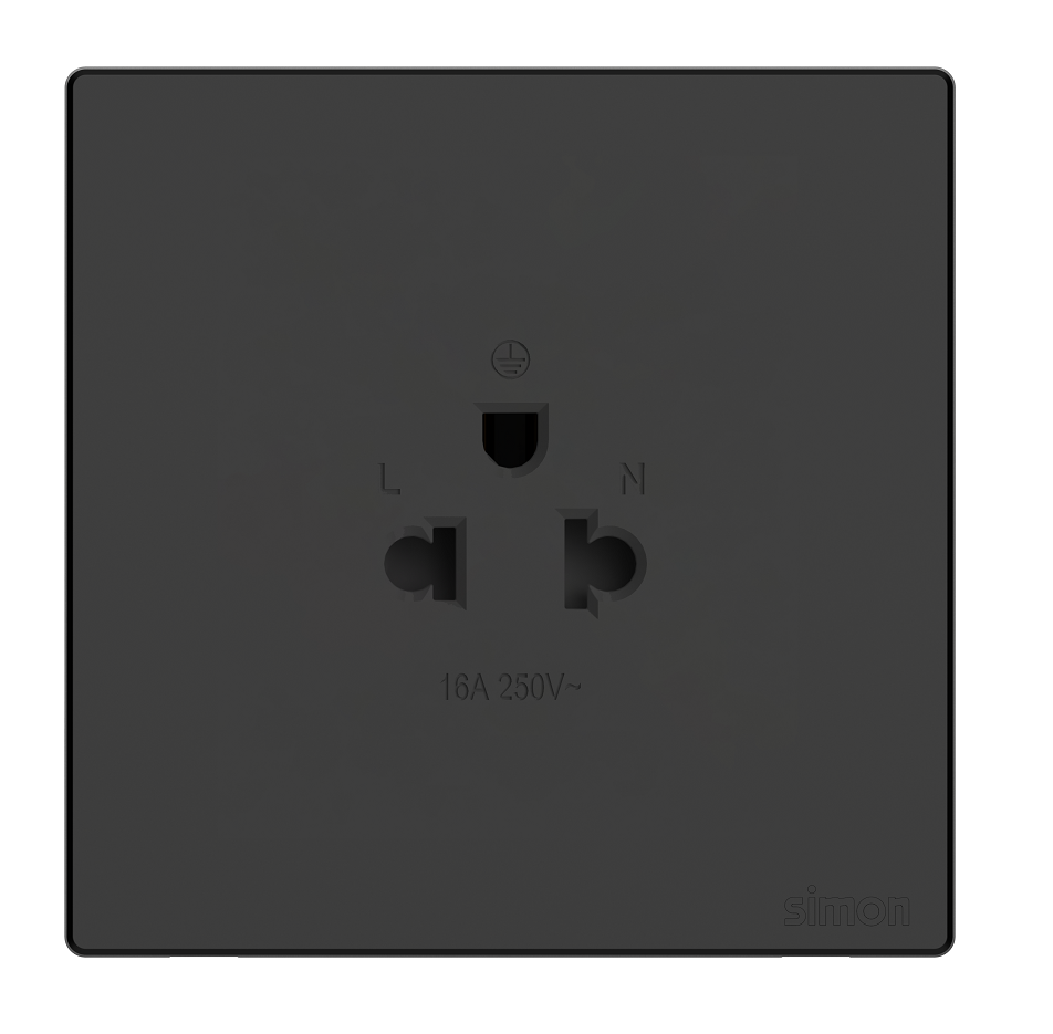 Ổ cắm đơn 3 chấu chuẩn Âu Mỹ màu đen Simon S6 581087-26 lắp chuẩn đế vuông