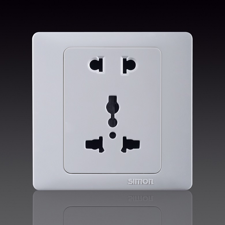50S- Bộ Ổ cắm 2 chấu dùng cho chấu tròn & dẹt và ổ cắm đa tiêu chuẩn, 10A 250V~ Simon 51080 Màu trắng