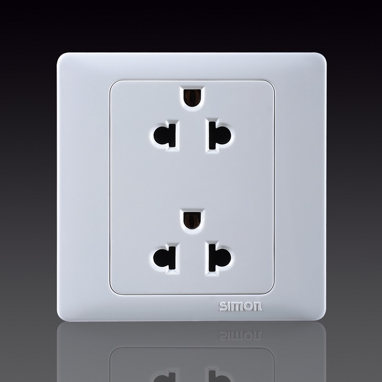50S- Bộ Ổ cắm đôi 3 chấu 16A-250V Simon 51087 Màu trắng