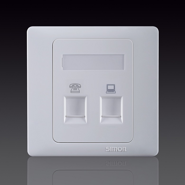 50S- Bộ ổ cắm điện thoại chuẩn RJ11và ổ cắm dữ lieu chuẩn RJ45 CAT.6e sIMON 55229S Màu trắng