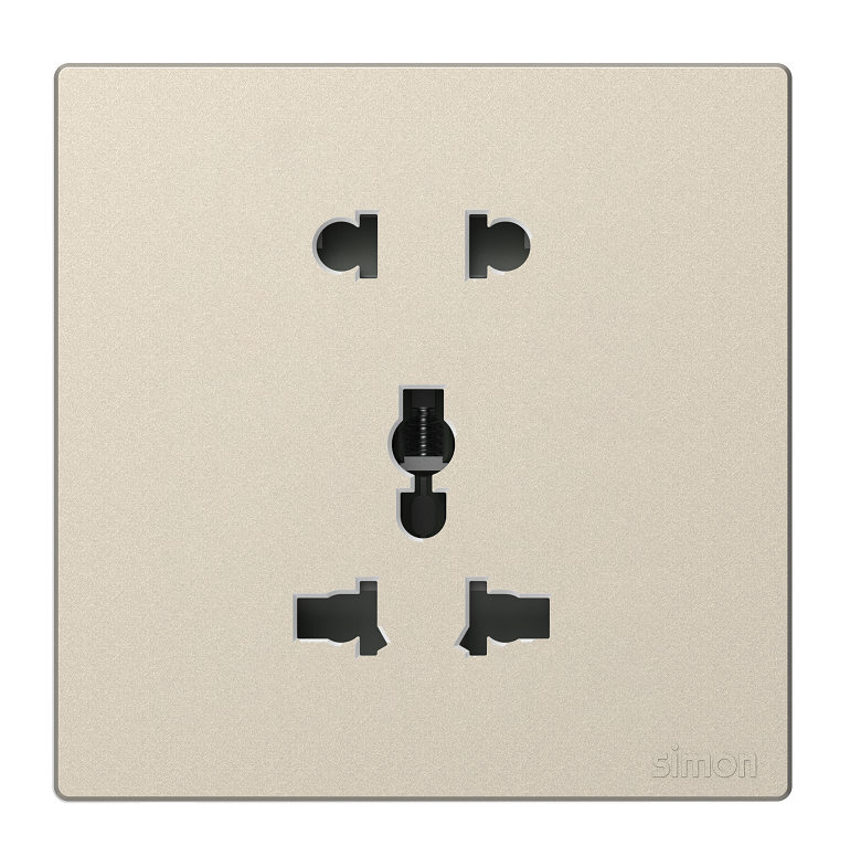 Module Ổ cắm 3 chấu đa năng và 2 chấu màu sâm panh Simon S6 581080V-46 đế vuông