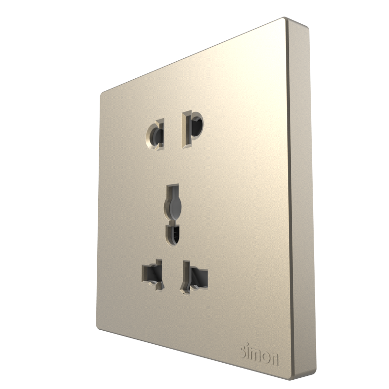 Module Ổ cắm 3 chấu đa năng và 2 chấu màu sâm panh Simon S6 581080V-46 đế vuông
