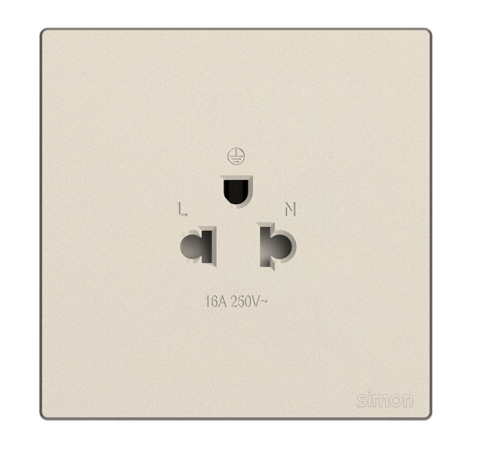 Ổ cắm đơn 3 chấu chuẩn Âu Mỹ màu sâm panh Simon S6 581087-46 lắp chuẩn đế vuông