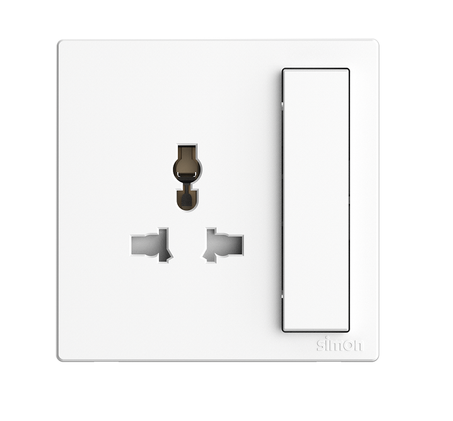 Module Ổ cắm 3 chấu đa năng kèm công tắc màu trắng Simon S6 581089 lắp chuẩn đế vuông