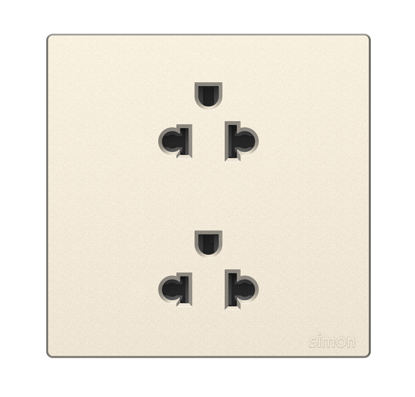 Module ổ cắm đôi 3 chấu chuẩn Âu Mỹ màu sâm panh Simon S6 581287-46 lắp chuẩn đế vuông