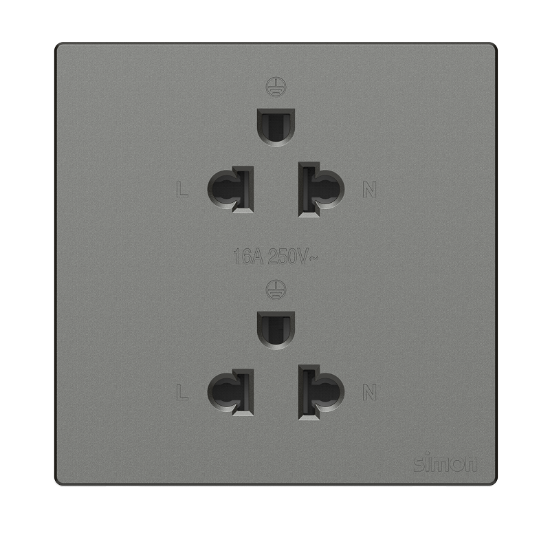 Module Ổ cắm đôi 3 chấu chuẩn Âu Mỹ màu xám (Grey) Simon S6 581287-61 lắp chuẩn đế vuông