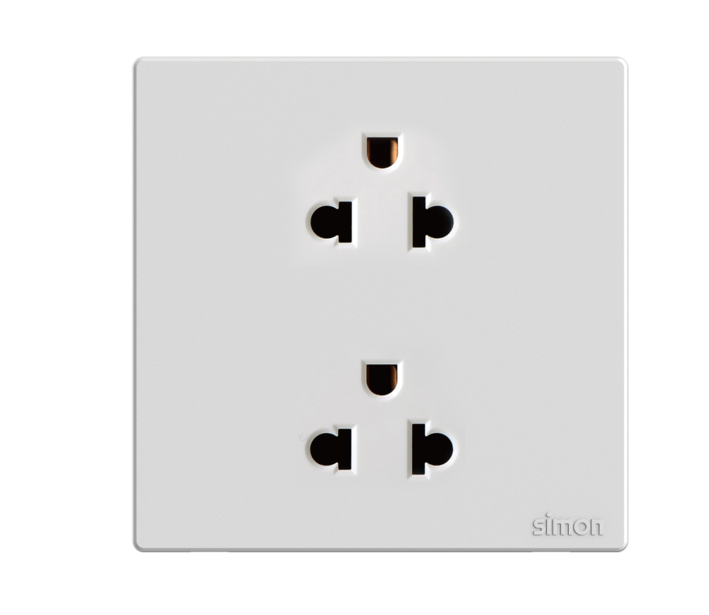 Module ổ cắm đôi 3 chấu chuẩn Âu Mỹ màu trắng Simon S6 581287 lắp chuẩn đế vuông