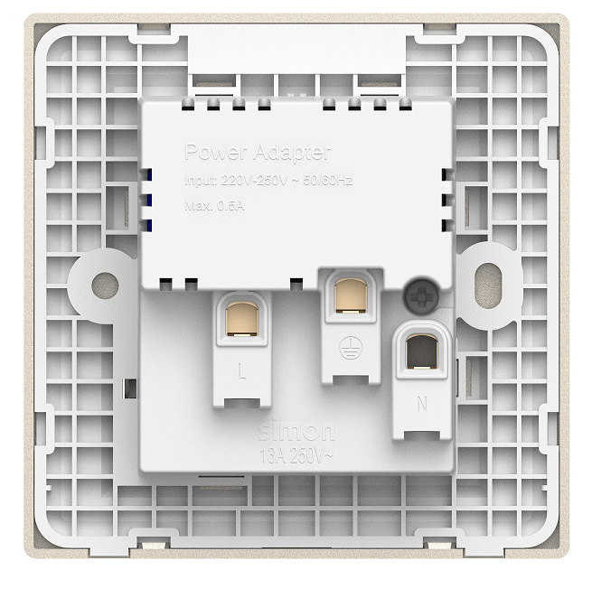 Ổ cắm đa năng kèm công tắc có sạc USB và Type C màu Xám Simon S6 58E7253-61 chuẩn đế vuông