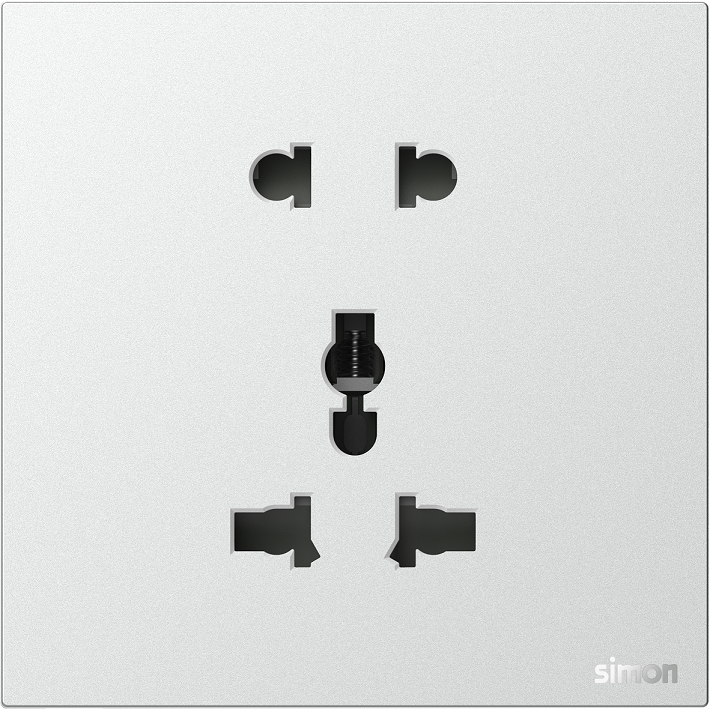 Module Ổ cắm đôi 3 chấu đa năng và 2 chấu màu Bạc Simon M7 661080-6R đế vuông