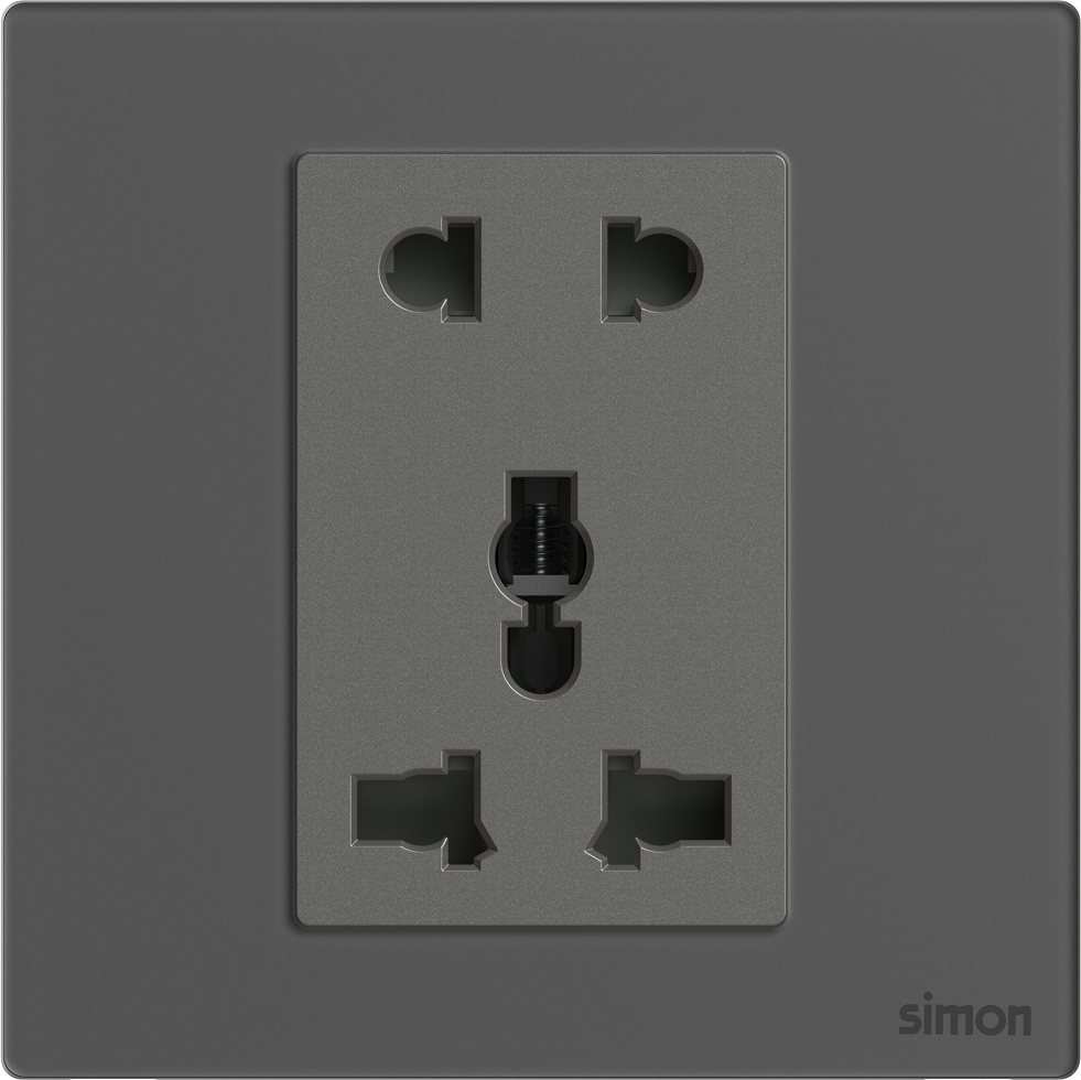 Module ổ cắm 3 chấu đa năng và 2 chấu màu xám mặt kính Simon M7 661080G-4D lắp đế vuông