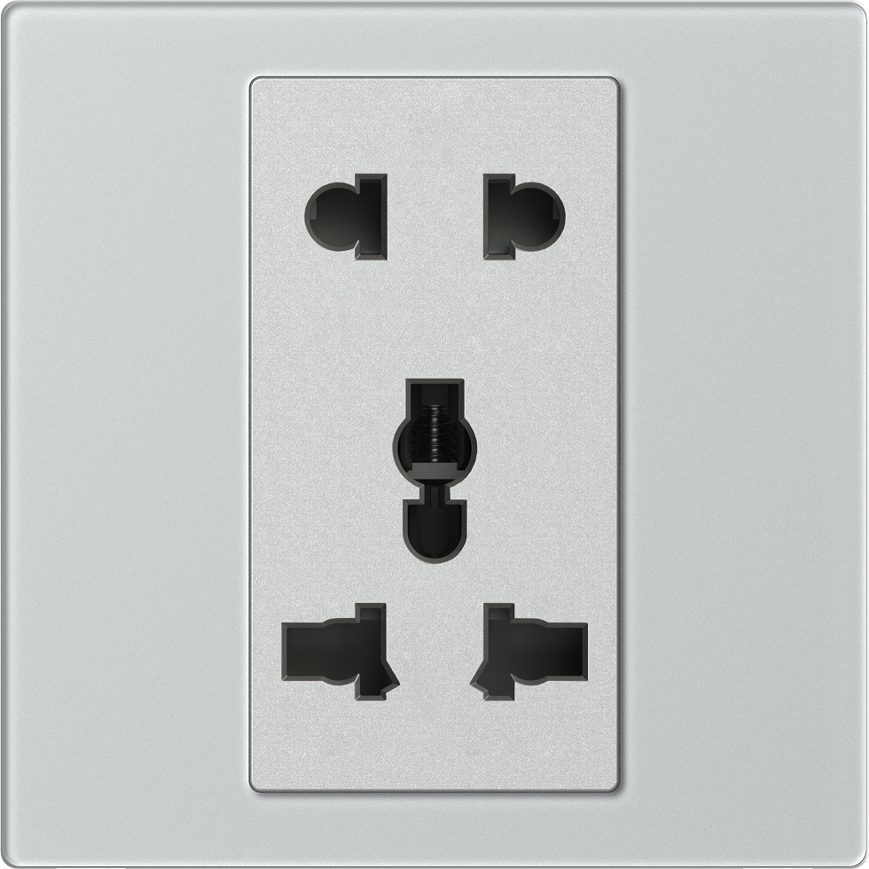 Module ổ cắm 3 chấu đa năng và 2 chấu màu bạc mặt kính Simon M7 661080G-4E lắp đế vuông