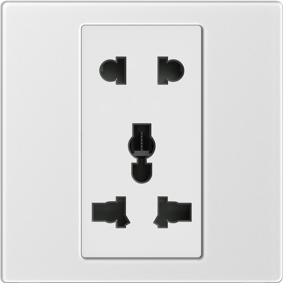 Bộ ổ cắm 3 chấu đa năng và 2 chấu màu bạc mặt kim loại Simon M7 661080M-2A lắp đế vuông