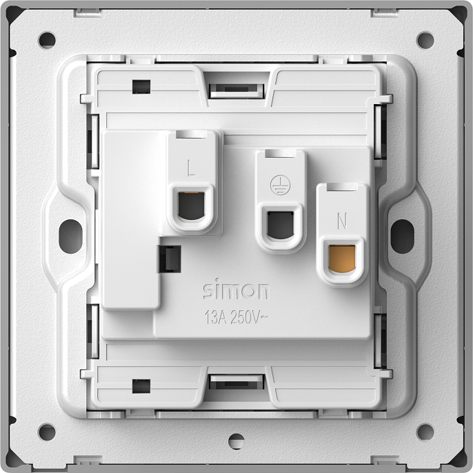 Bộ ổ cắm 3 chấu đa năng kèm công tắc màu xám mặt kính Simon M7 661089G-4D lắp đế vuông