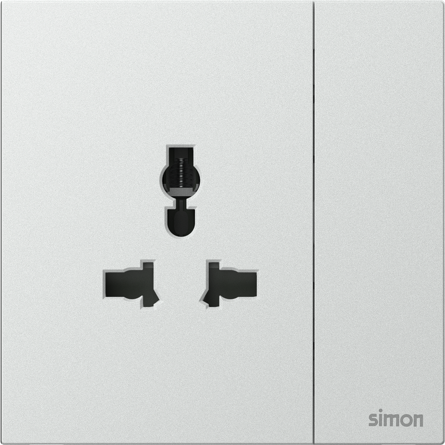 Module Ổ cắm đơn đa năng kèm công tắc Màu Bạc Simon M7 661089-6R đế vuông