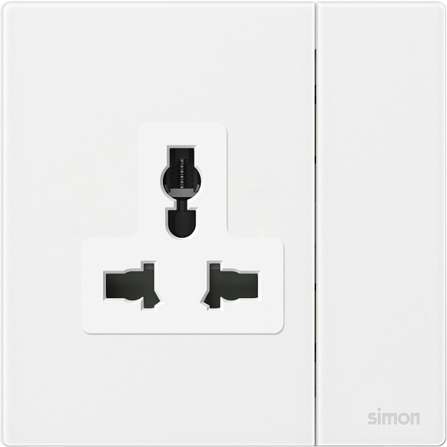 Bộ ổ cắm 3 chấu đa năng kèm công tắc màu trắng mặt kính Simon M7 661089G-4F lắp đế vuông