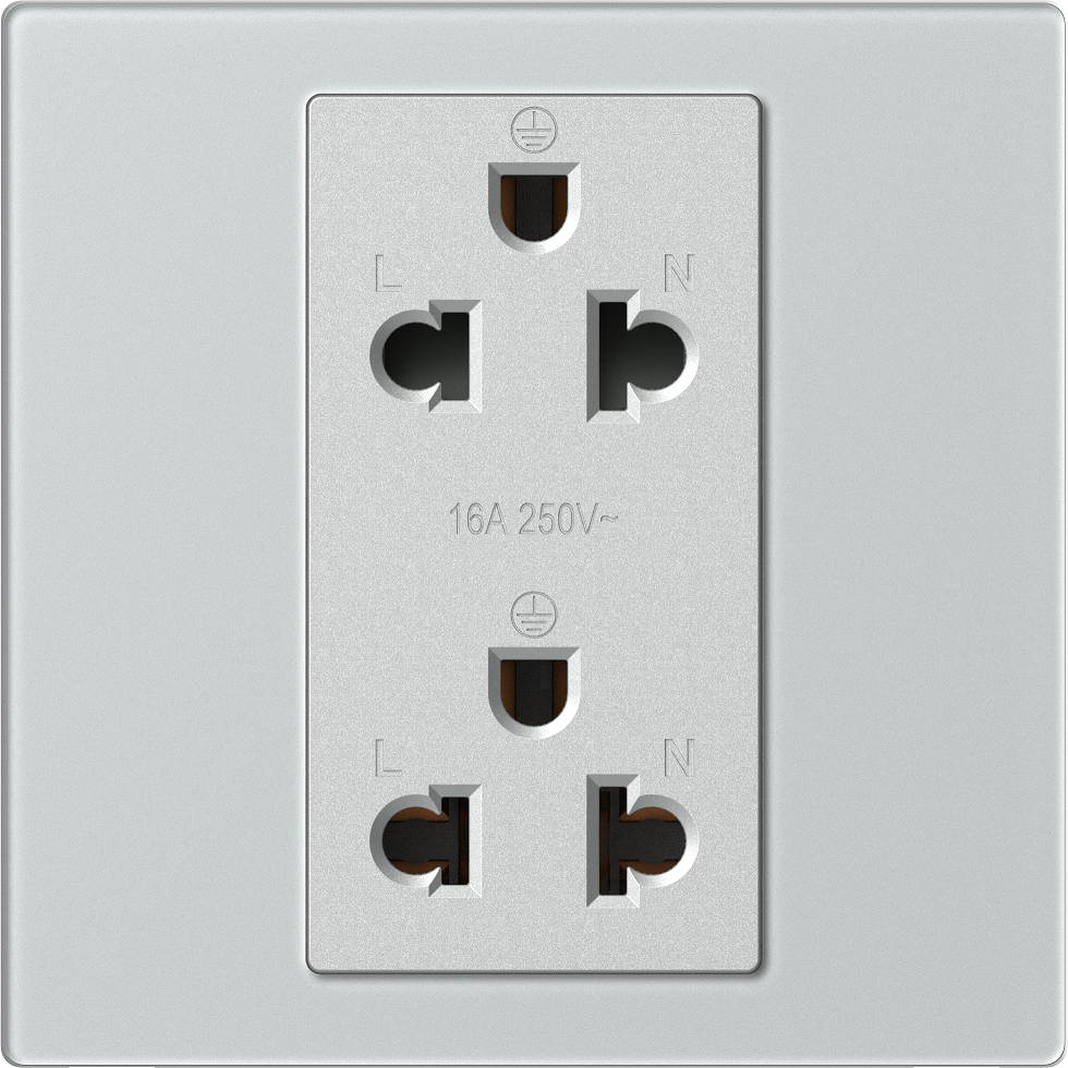 Bộ ổ cắm đôi 3 chấu Âu Mỹ màu bạc mặt kính Simon M7 661287G-4E lắp đế vuông